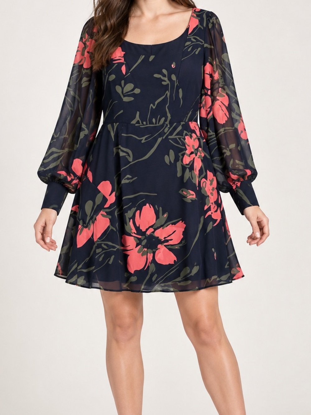 Hutch Navy Mini Dress with Coral Floral Print